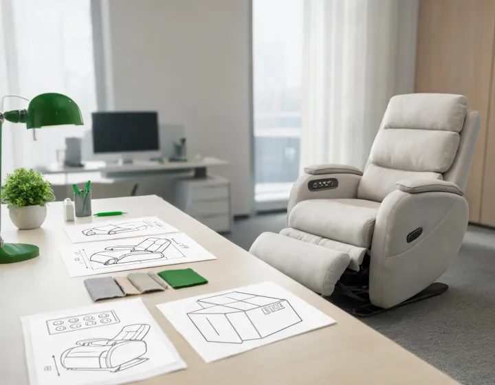 Business buyer reviewing massage recliner specification sheets